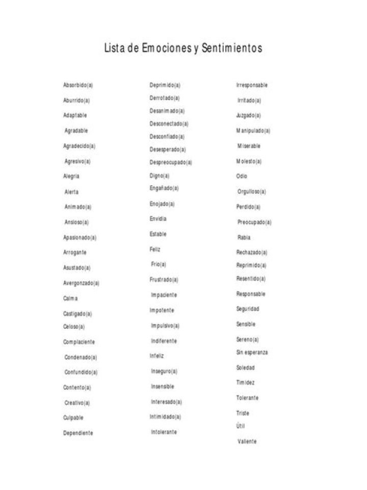 Lista Completa de Emociones y Sentimientos en PDF para Entender Tus Sentimientos