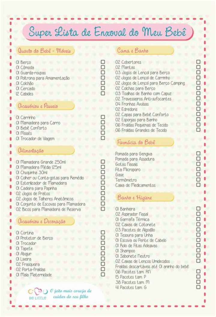 Lista Completa de Enxoval para Bebé en PDF para Imprimir