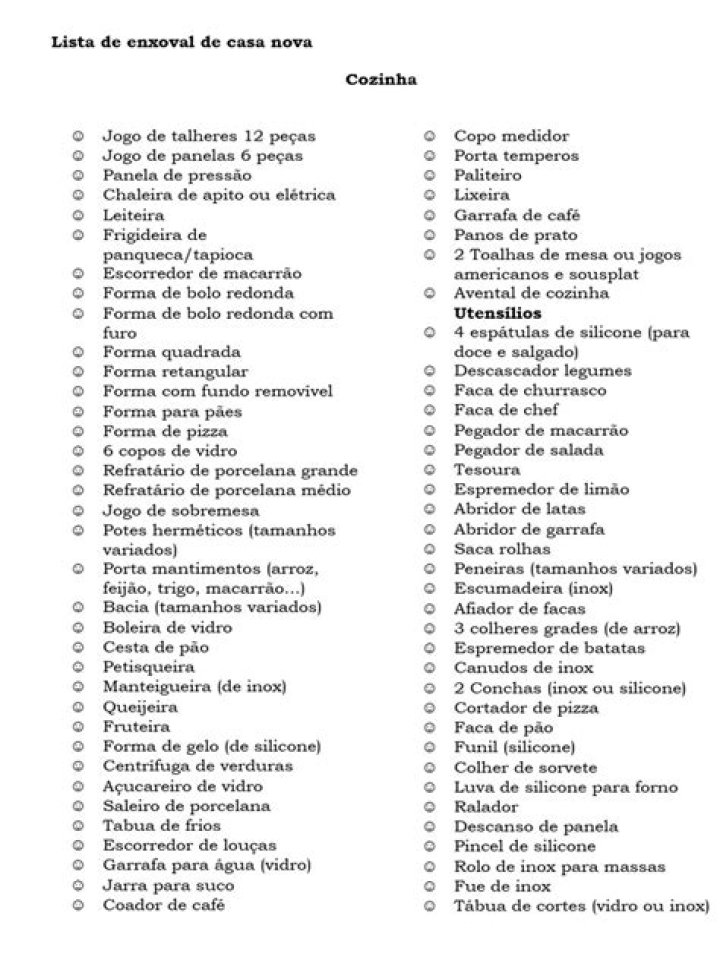Lista Completa Gratuita de Enxoval para Casa Nova PDF