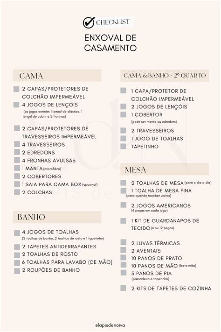Lista Completa Enxoval Casamento PDF para Seu Grande Dia