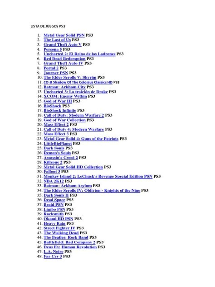 Lista de Juegos PS3 en PDF: Descargas Gratis y Oficiales