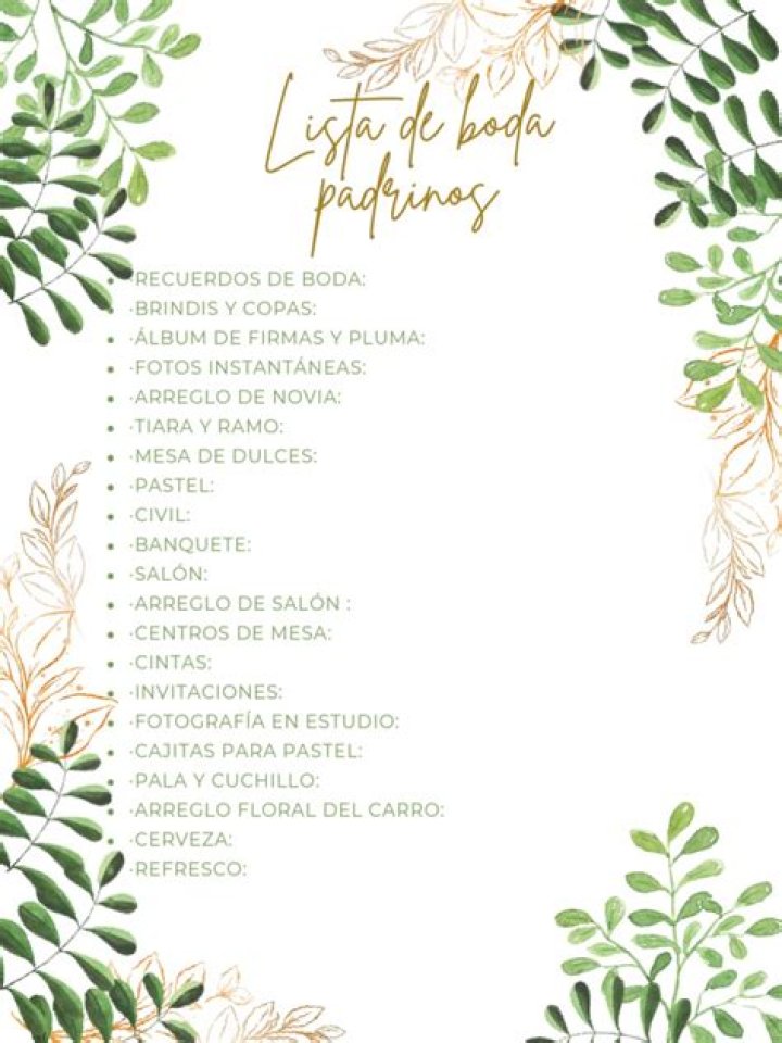 Lista de Padrinos de Boda PDF Gratis para Descargar