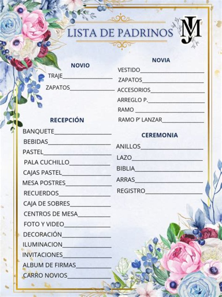 Lista Completa de Padrinos para Boda PDF – Descarga Gratis