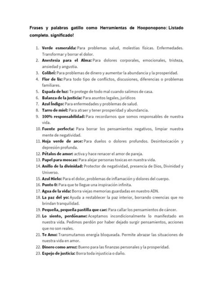 Lista de Palabras Gatillo Hooponopono PDF: Guía Práctica