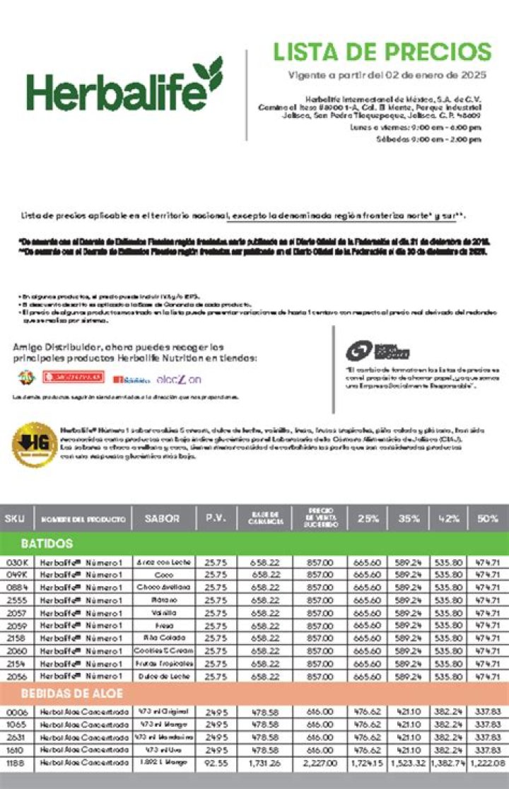 Lista de Precios Herbalife 2024 México – PDF Descargable