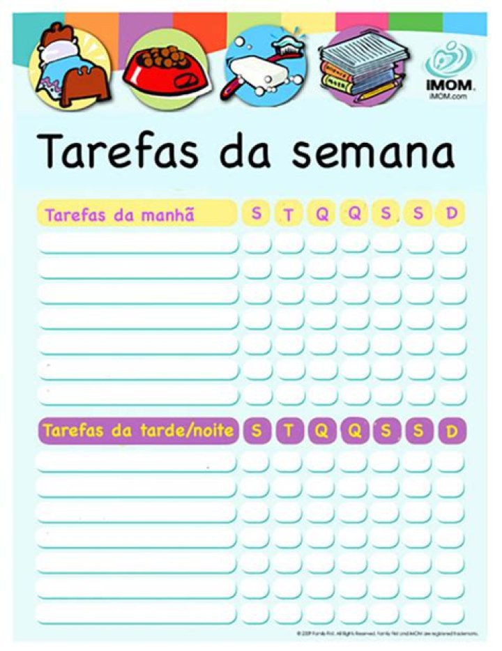 Lista de Tarefas para Filhos para Imprimir PDF Grátis
