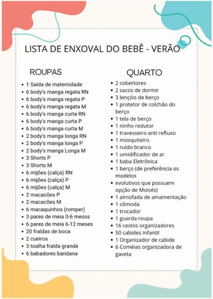 Lista Enxoval BebÃ³ PDF: Descarga Formatos Oficiales