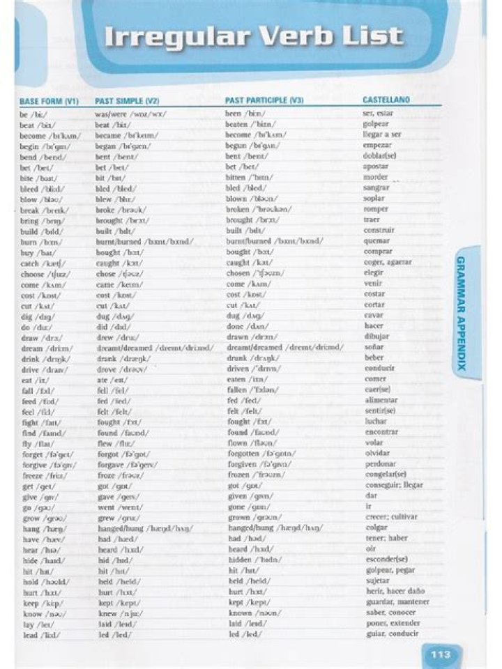 Lista Completa de Verbos Irregulares PDF para Estudio