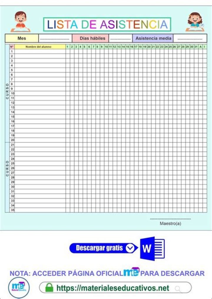 Listas de Asistencia para Imprimir PDF Listas listas de asistencia impresa PDF