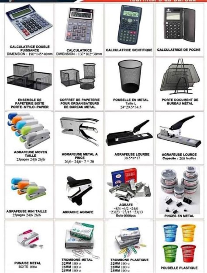 Liste compl&egrave;te fournitures bureau avec images PDF t&eacute;l&eacute;chargeables