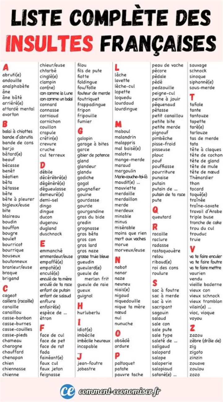 Liste Complète des Insultes Français PDF Gratuites