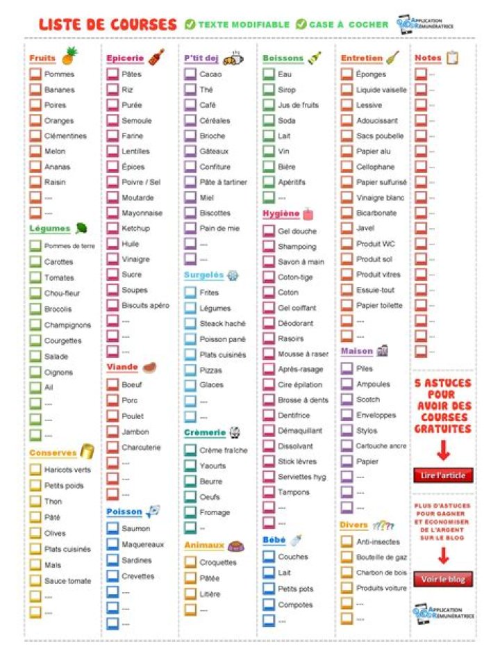 Liste de Courses PDF Prête à Imprimir