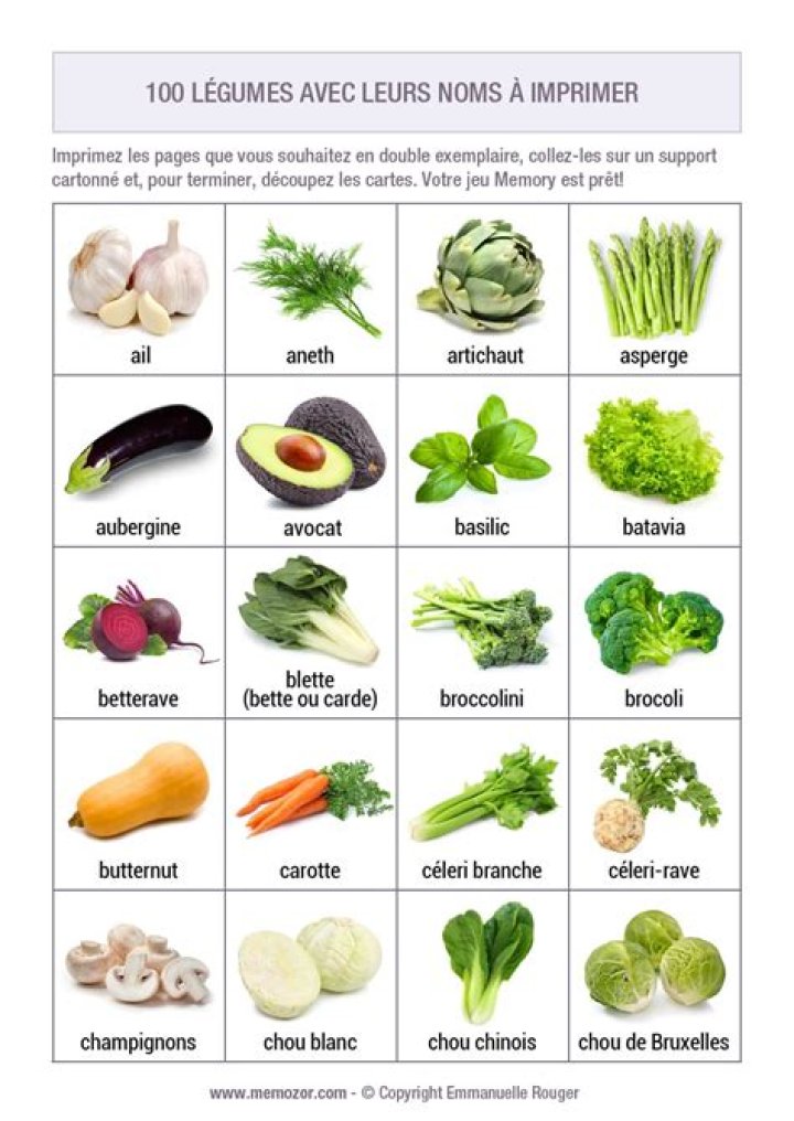 Liste Complète de Tous les Légumes en PDF Gratuit