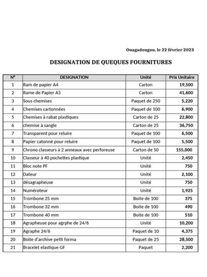 Liste Complète des Fournitures de Bureau en PDF