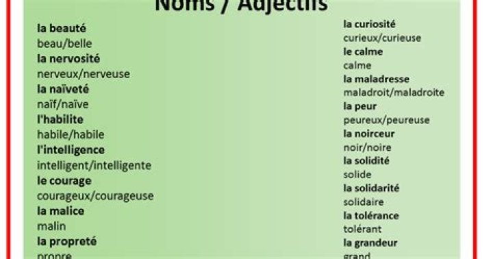 Liste des noms avec leurs adjectifs : PDF téléchargeable