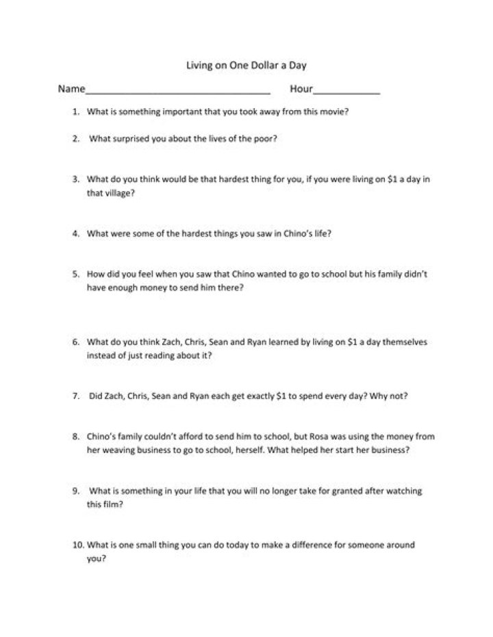 Living on One Dollar Worksheet PDF: Practical Budgeting Guide