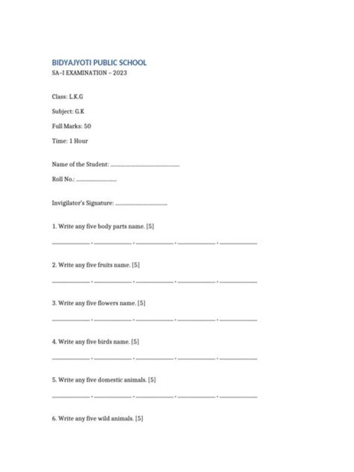 Download Free LKG GK Question Paper PDF for Exam Practice