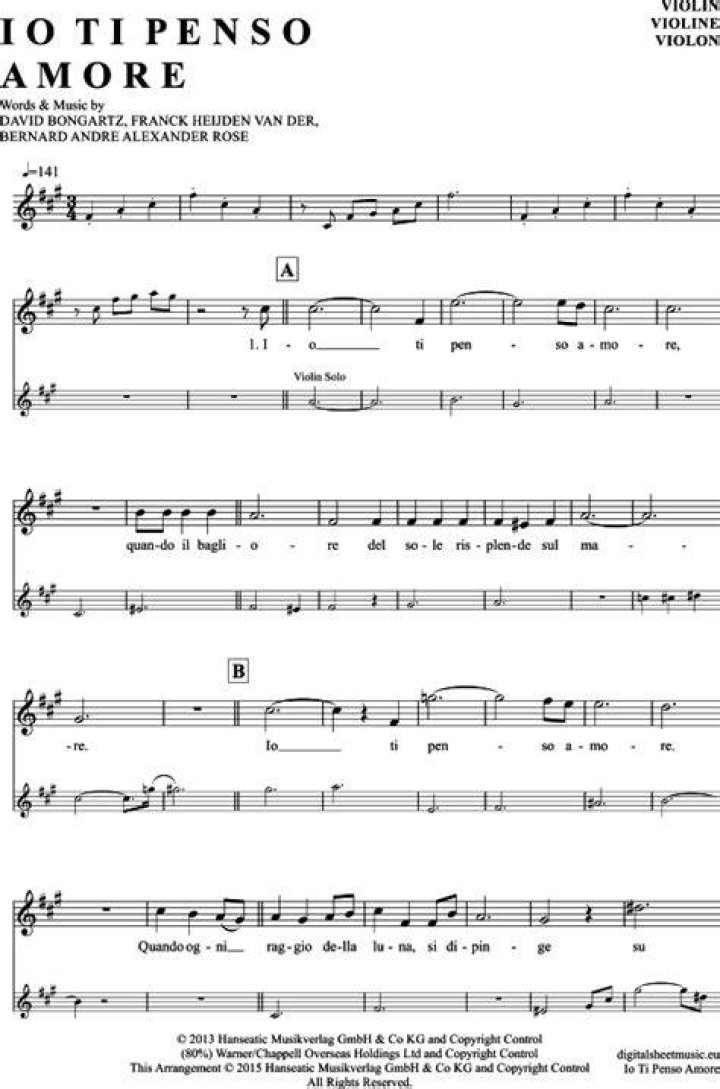Lo Ti Penso Amore Violin Sheet Music PDF – Download Now