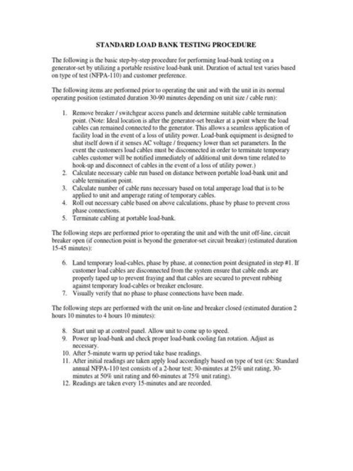 Load Bank Testing Procedure: Step-by-Step PDF Guide