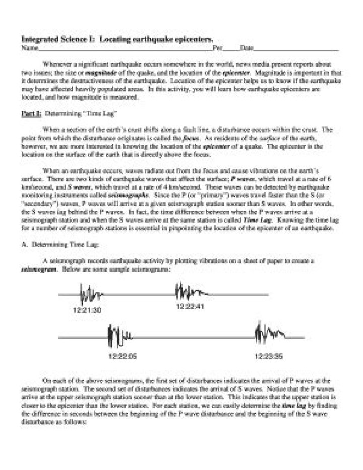 Locating Earthquake Epicenters Worksheet PDF Answer Key