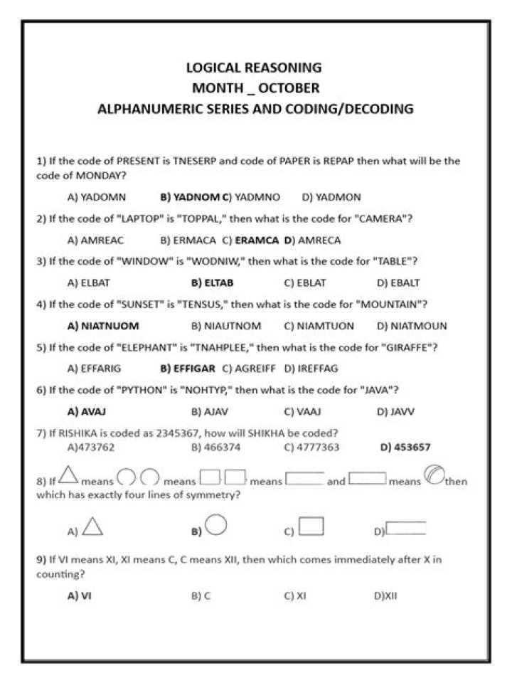 Logical Reasoning Questions for Class 3 PDF – Free Worksheet
