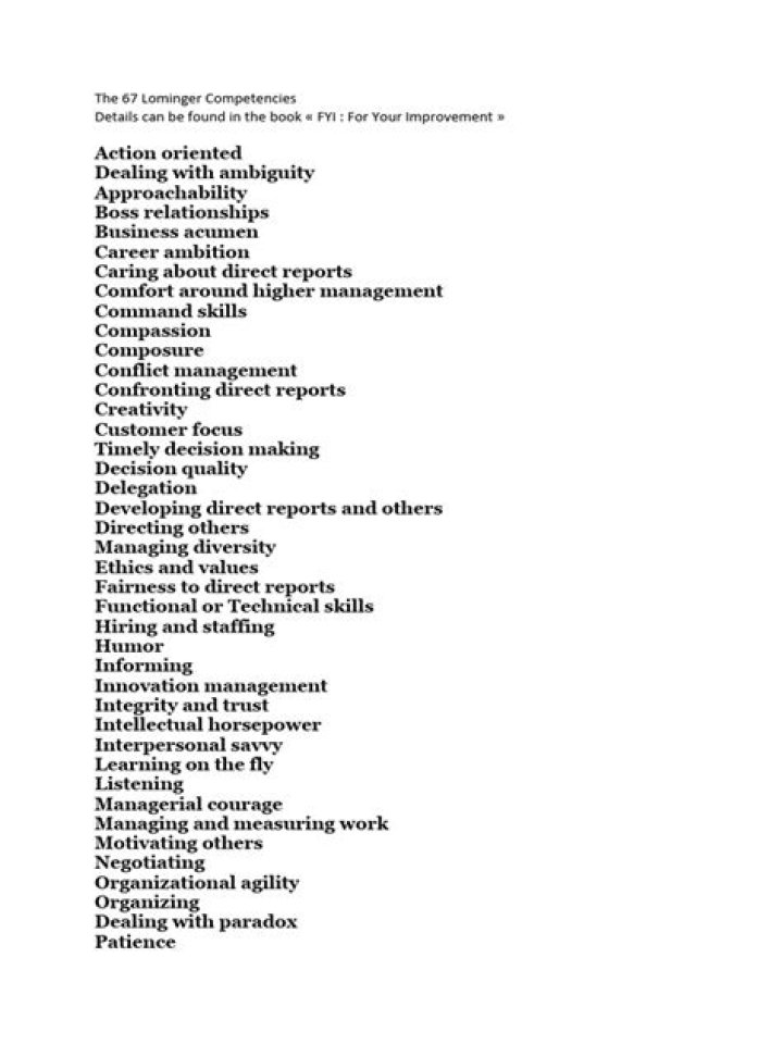Lominger 67 Competencies List PDF: Master Key Talent Skills