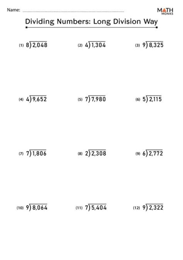 Long Division Practice Worksheets PDF – Free Download