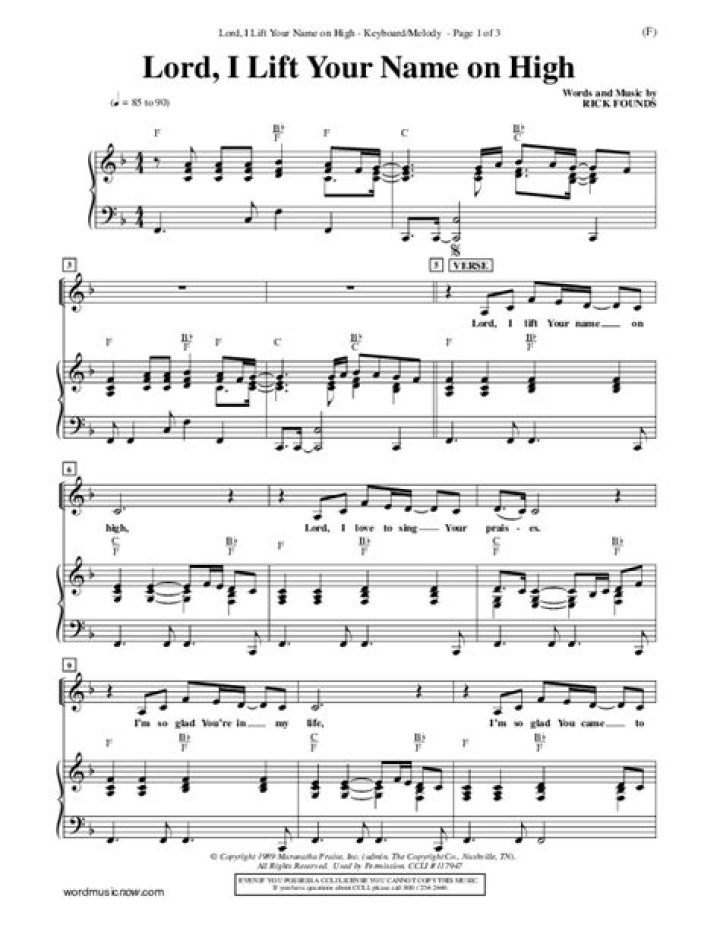 Lord I Lift Your Name on High – Sheet Music PDF Download