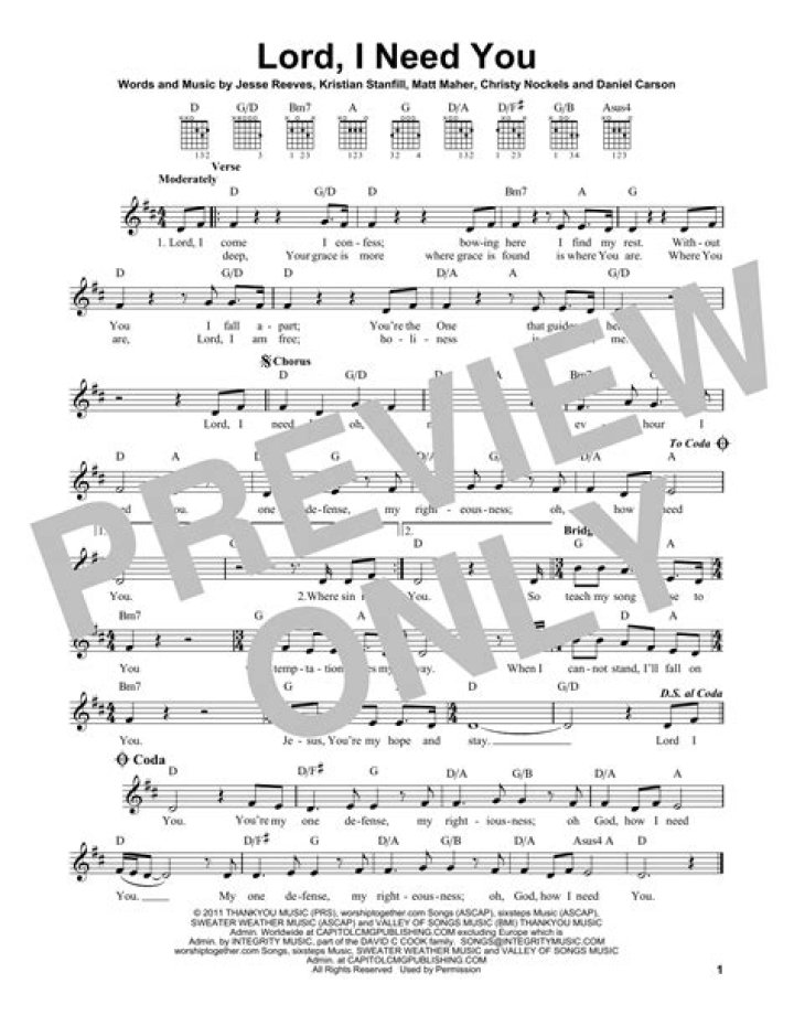 Lord, I Need You – Lead Sheet PDF for Free Download