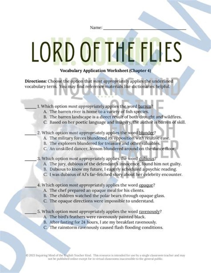Lord of the Flies Chapter 4: Questions & Answers PDF with Complete Analysis