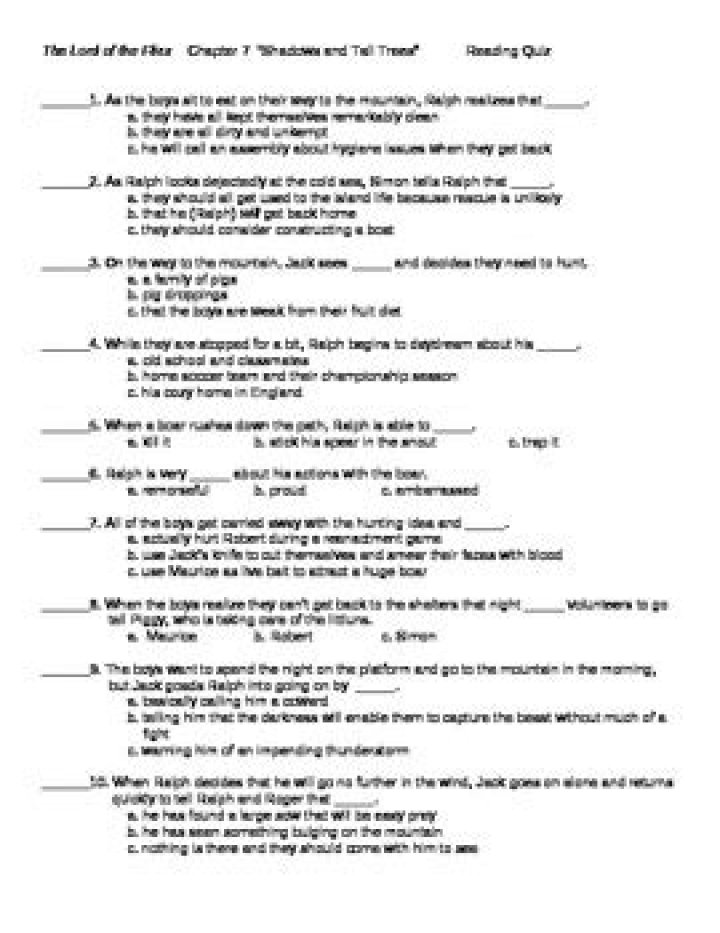 Lord of the Flies Chapter 7: Questions & Answers PDF Study Guide