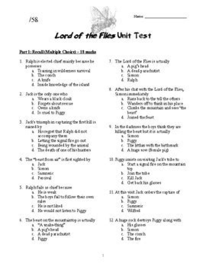 Lord of the Flies Unit Test PDF: Free Exam Questions & Answers