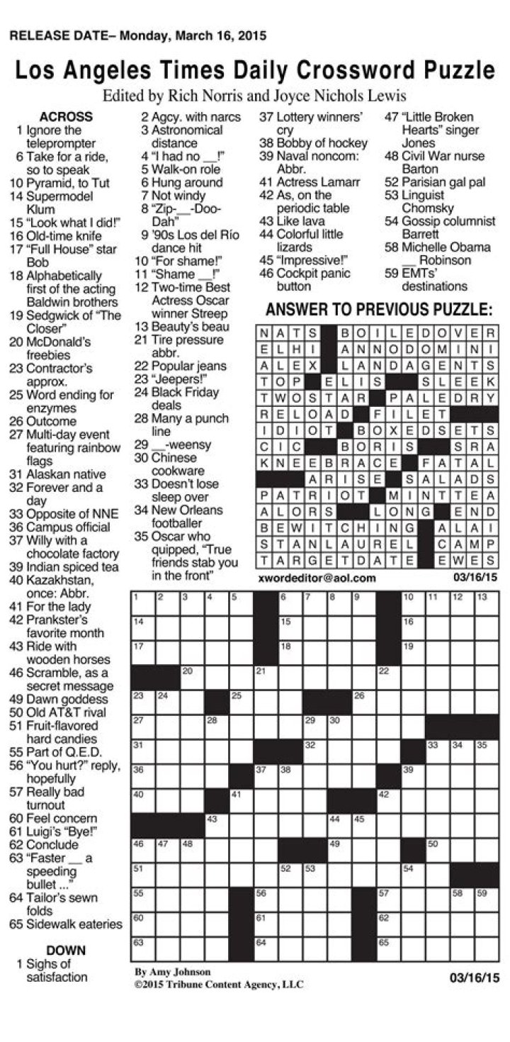 Los Angeles Times Crossword Puzzle Answers PDF Free Today