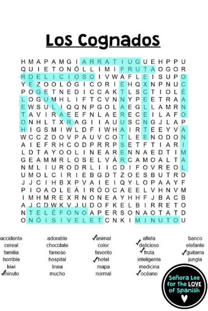 Los Cognados Word Search Answer Key PDF for Free Download