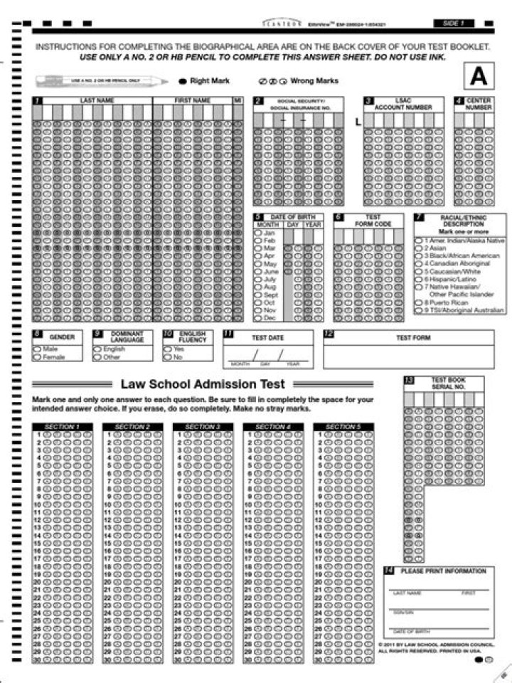 Download Free LSAT Bubble Sheet PDF for Practice