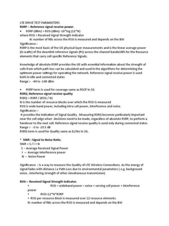 LTE Drive Test Parameters PDF – Essential Guide & Templates