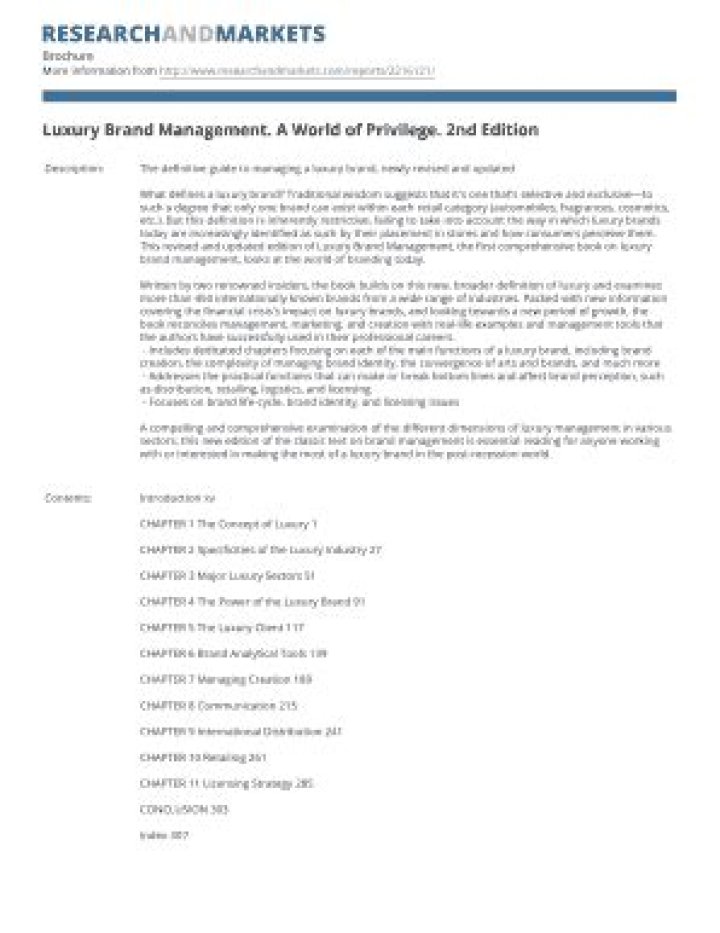Luxury Brand Management: Mastering a World of Privilege