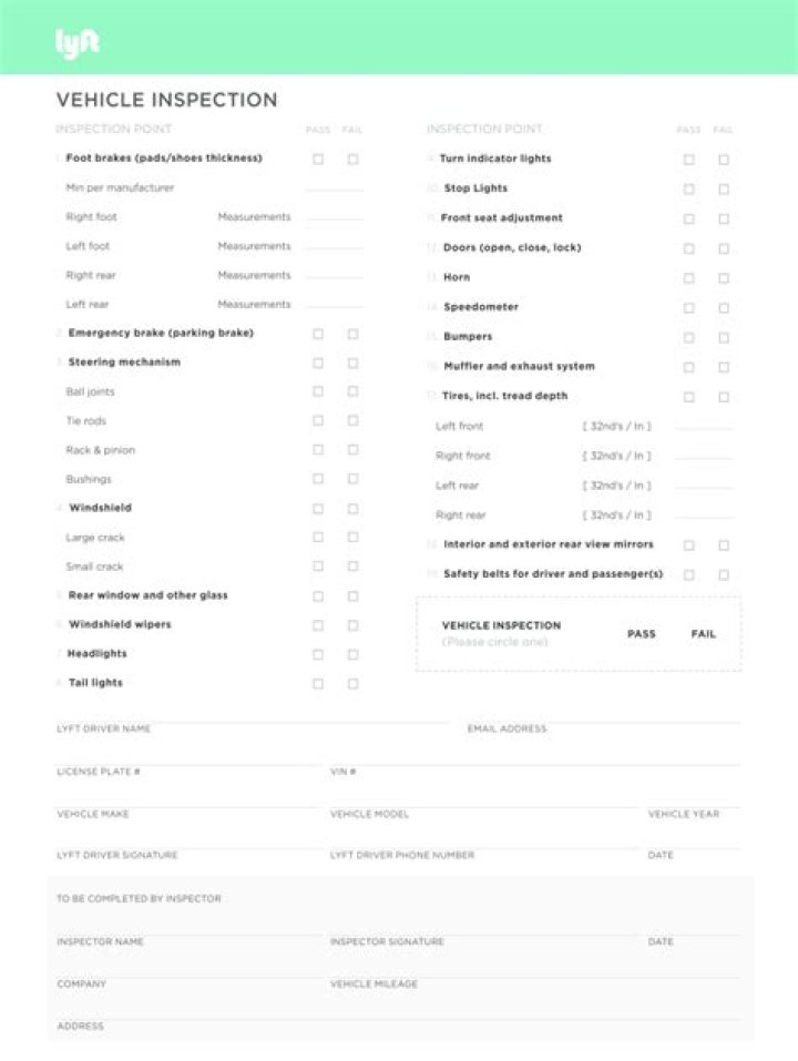 Download Lyft Inspection Sheet PDF for Compliance