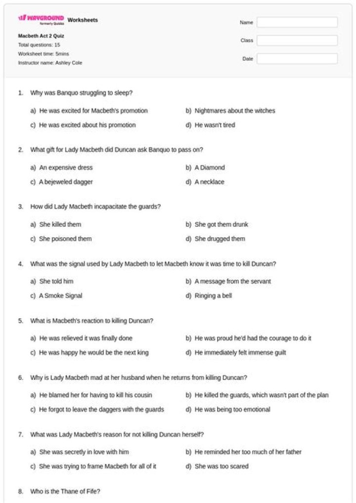 Macbeth Act 2 Quiz Answer Key PDF – Perfect for Exam Prep