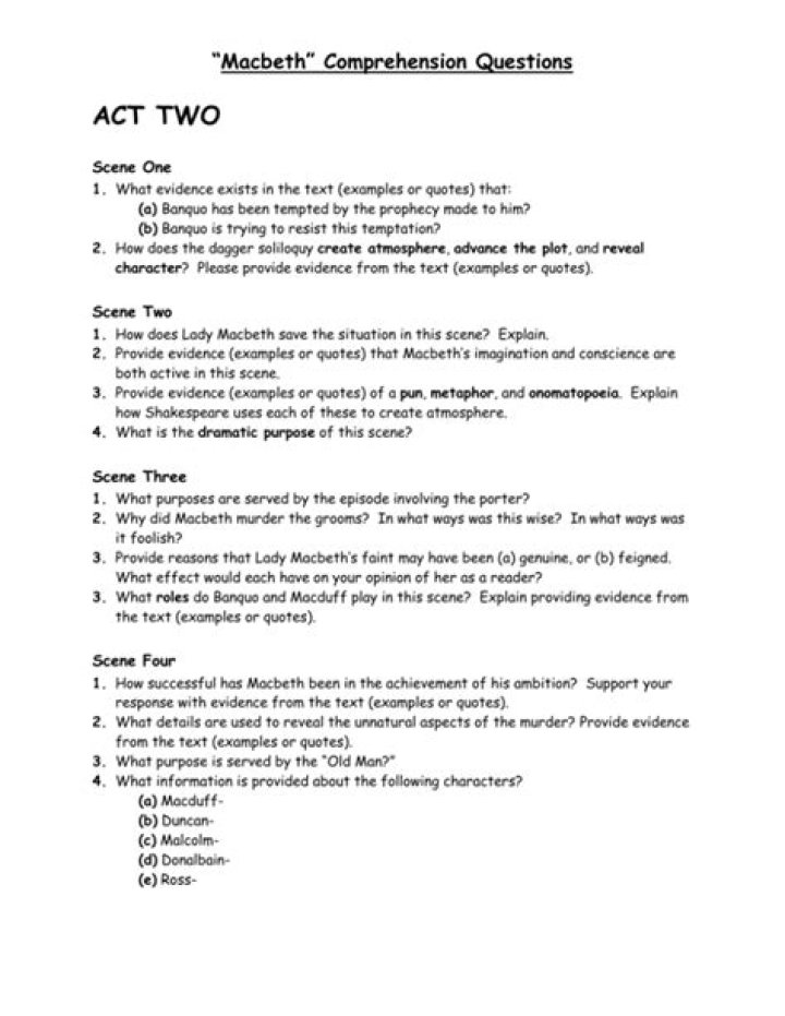 Macbeth Comprehension Questions & Answers PDF Guide