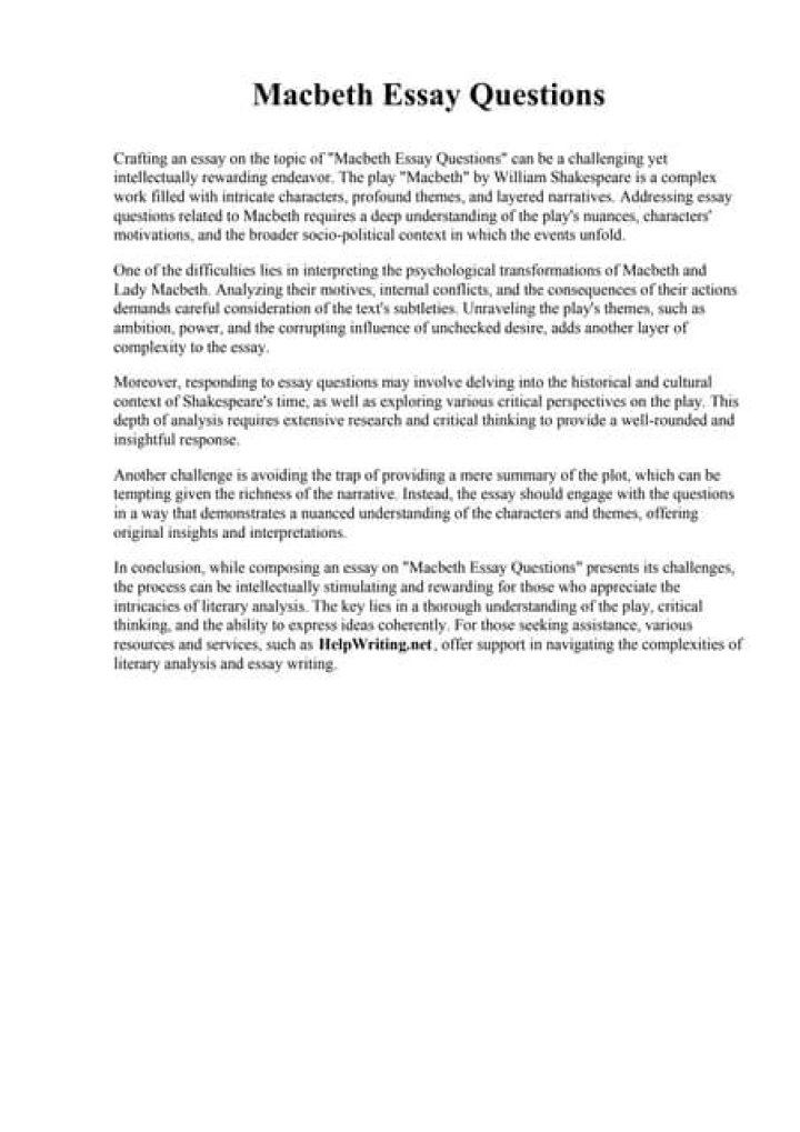 Macbeth Essay Questions PDF: Perfect Study Resource