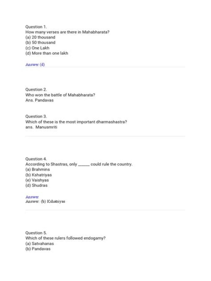 Mahabharata Questions and Answers in English PDF – Instant Download