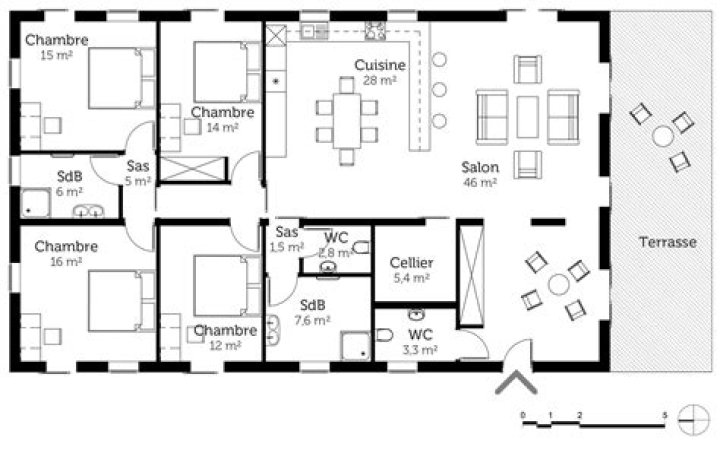Maison Moderne 2 Chambres : Plan de Maison Salon Cuisine PDF
