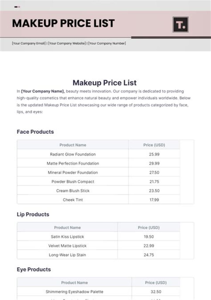 Download Free Makeup Price List PDF