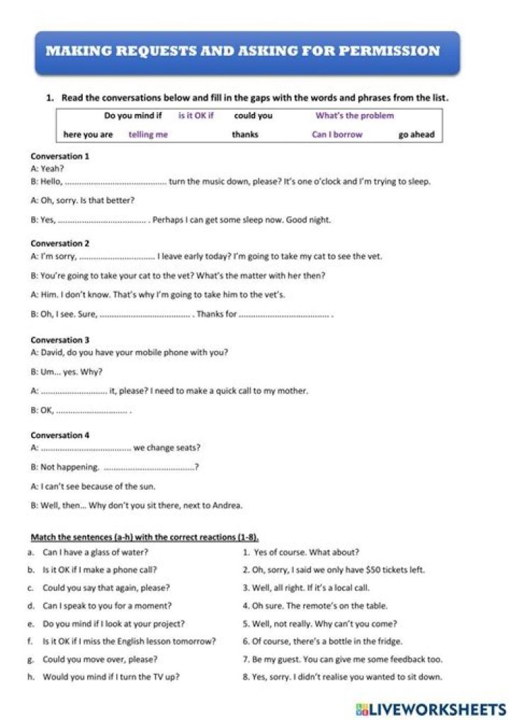 Making Requests & Asking for Permission: PDF Worksheet