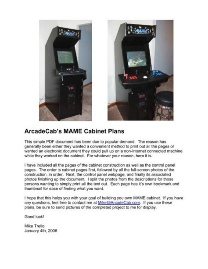 Download Free Mame Cabinet Plans PDF for Easy DIY Assembly