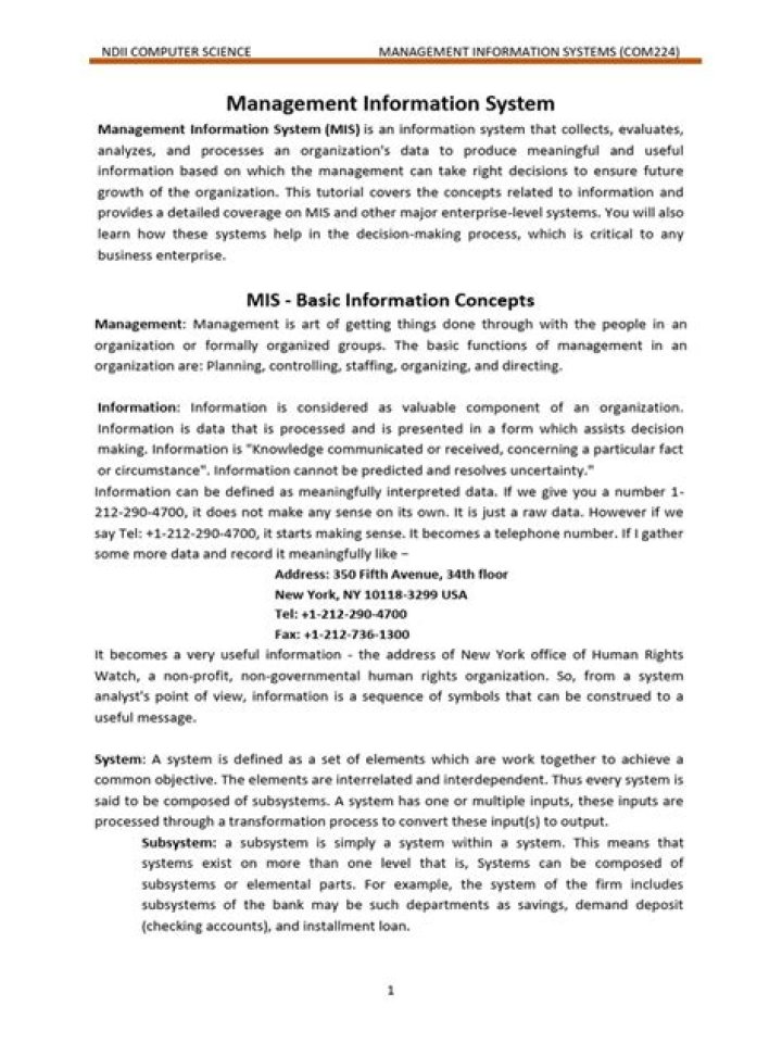 Management Information System Notes for BCAs: Essential PDF Guide