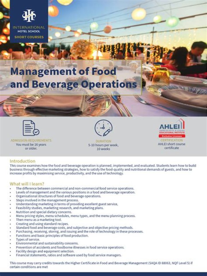 Efficient Management of Food and Beverage Operations PDF Guide