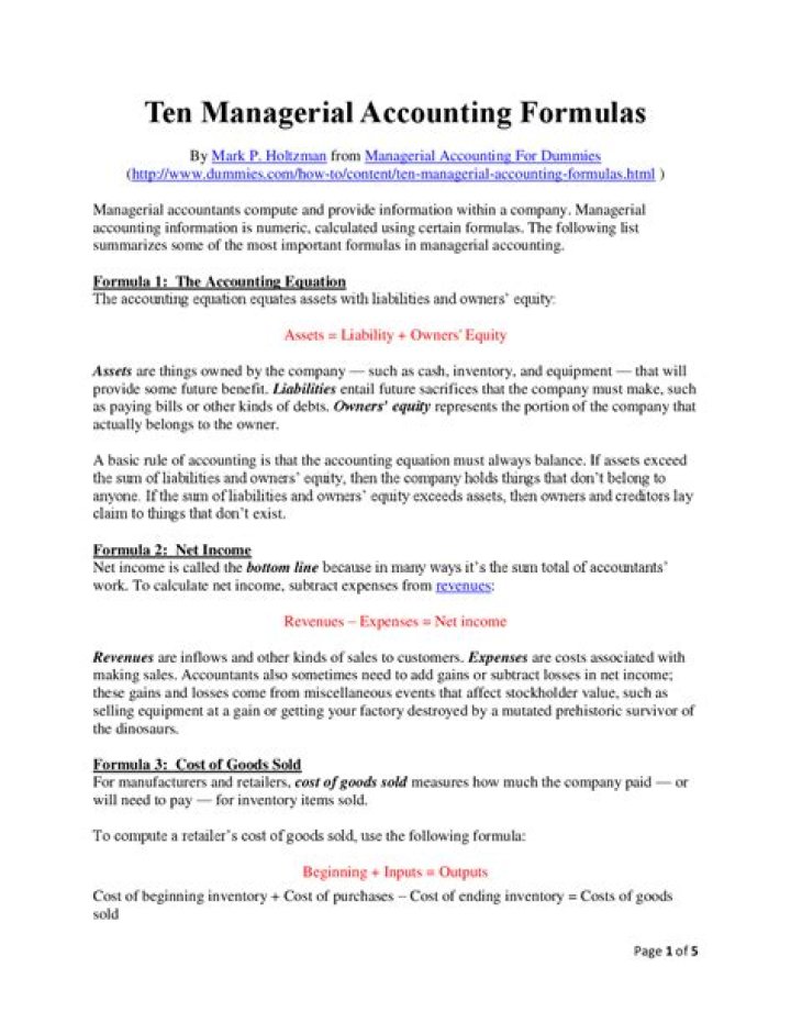 Managerial Accounting Cheat Sheet PDF: Quick Study Guide & Key Formulas