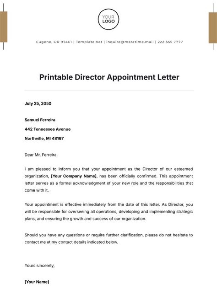 Official Managing Director Appointment Letter PDF Template